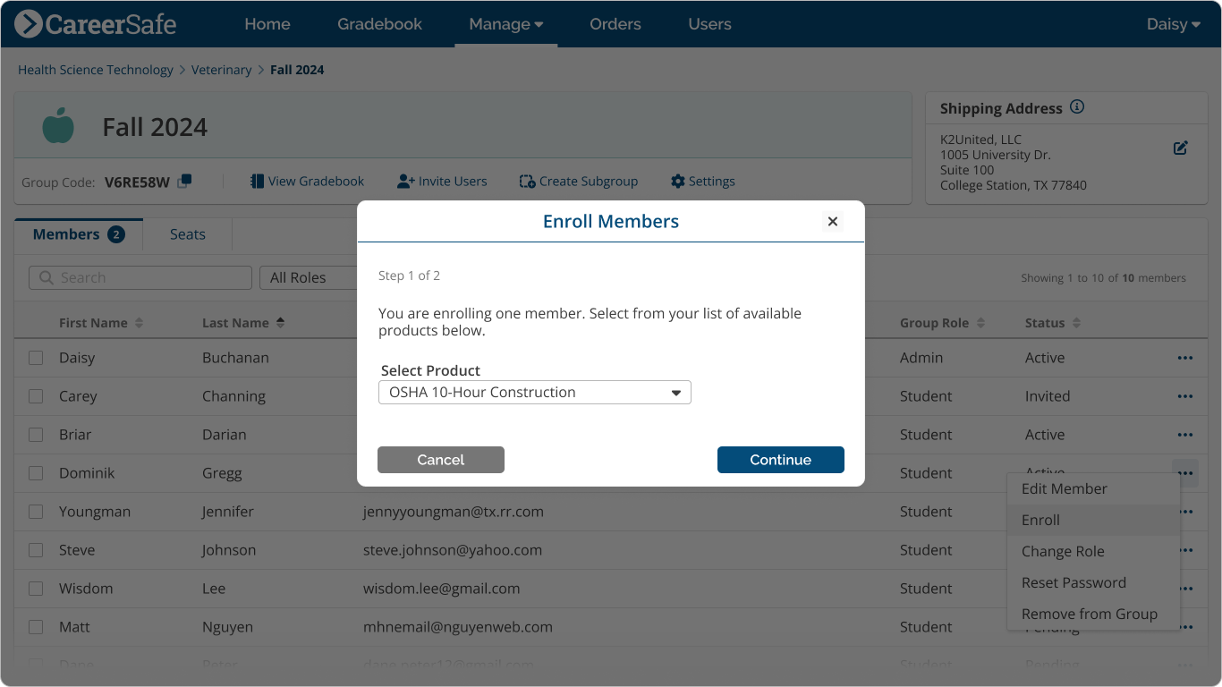 screenshot: Enroll Member Individual modal