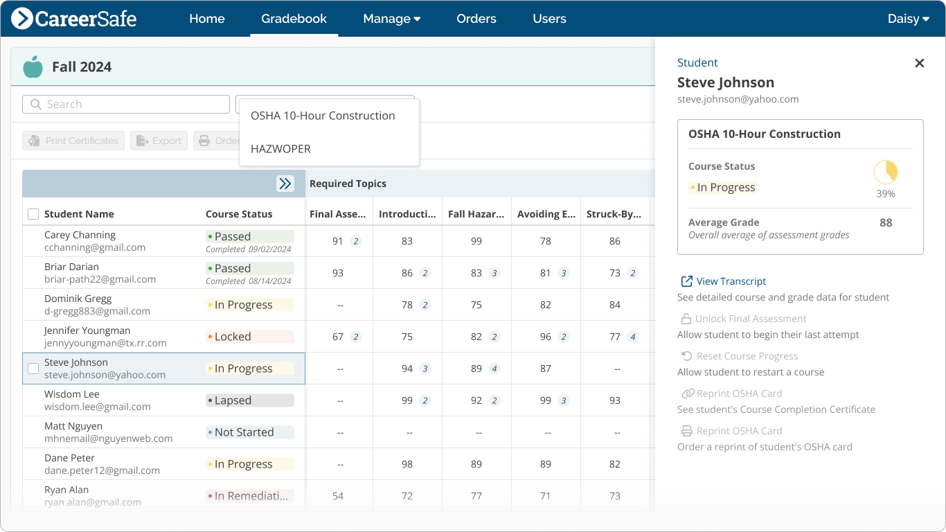 screenshot: Gradebook Features