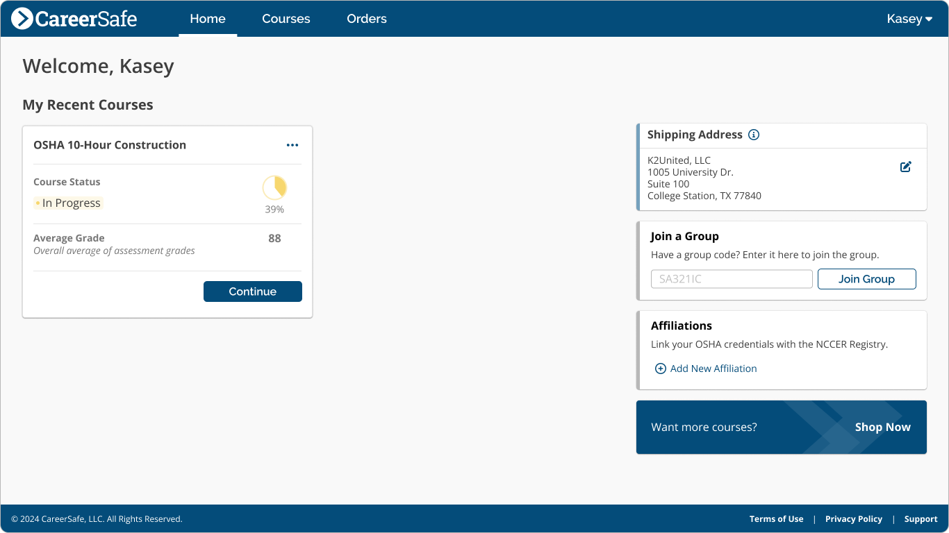 screenshot: Individual Home page